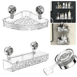 Wall Mounted Organizer Shelf Glacier Pattern No Drill Clear Wall Caddy Multifunctional Suction Shower Caddy for Bathroom Kitchen