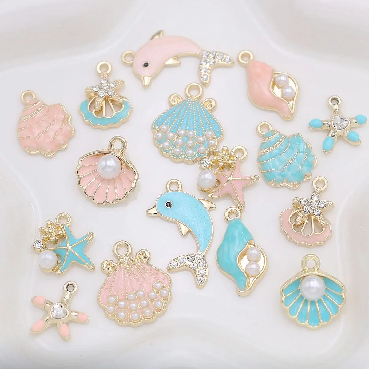 8 шт. позолоченные смешанные хрустальные ракушки морская звезда подвеска-подвеска для изготовления ювелирных изделий браслет ожерелье DIY аксессуары ремесленные фурнитура