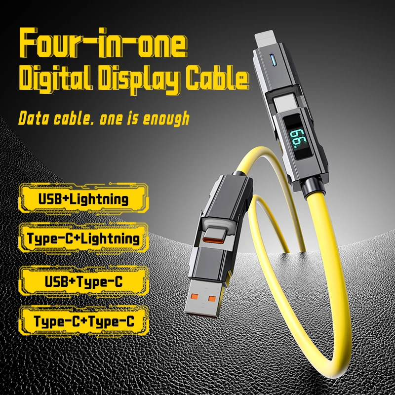 4-in-1 USB C Fast Charging Cable with Data Sync, PD 66W Cord 2-in-2 PD 3A Fast Charging Cable for iphone/samsung/Hua wei