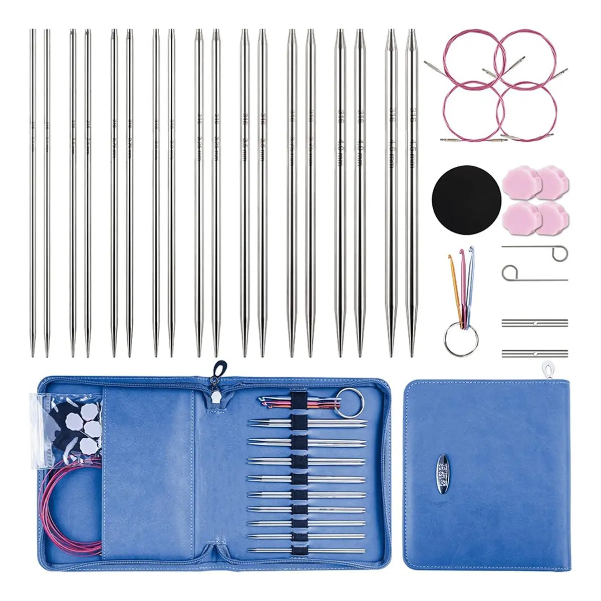 A56K 4.5 Inch Lace Interchangeable Circular Knitting Needle Set, Sizes US 1, 1.5, 2, 2.5, 4, 5, 6, 7 Interchangeable