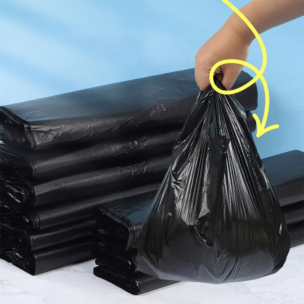 200 sacchetti della spazzatura resistenti addensati in plastica durevoli grandi sacchetti della spazzatura 50 * 32 cm con manici sacchetto di immagazzinaggio della spazzatura uso domestico