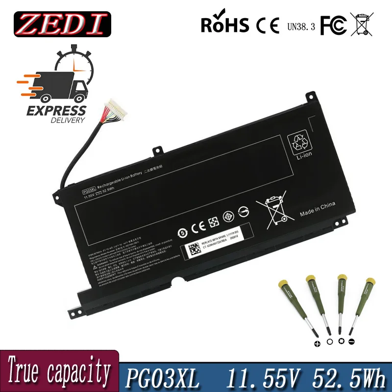 Zedi 11.55V PG03XL แบตเตอรี่แล็ปท็อปของแท้สำหรับ HP Pavilion15-DK 15-dk0125TX 831758-005 831532-422 HSTNN-DB9G 52.5Wh L48495-005