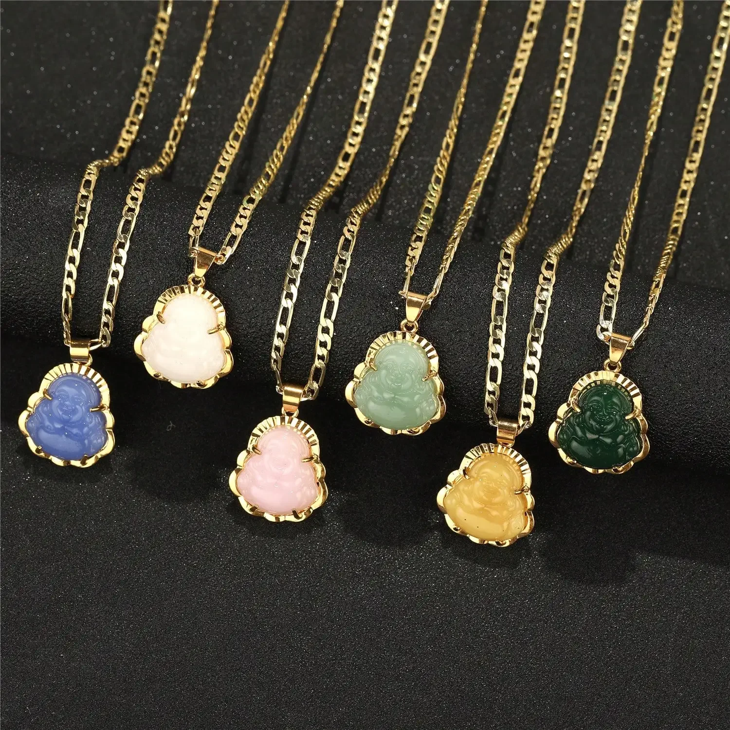 

Gold Plated Smiling Figure Pendant Necklace with Flat Figaro Chain