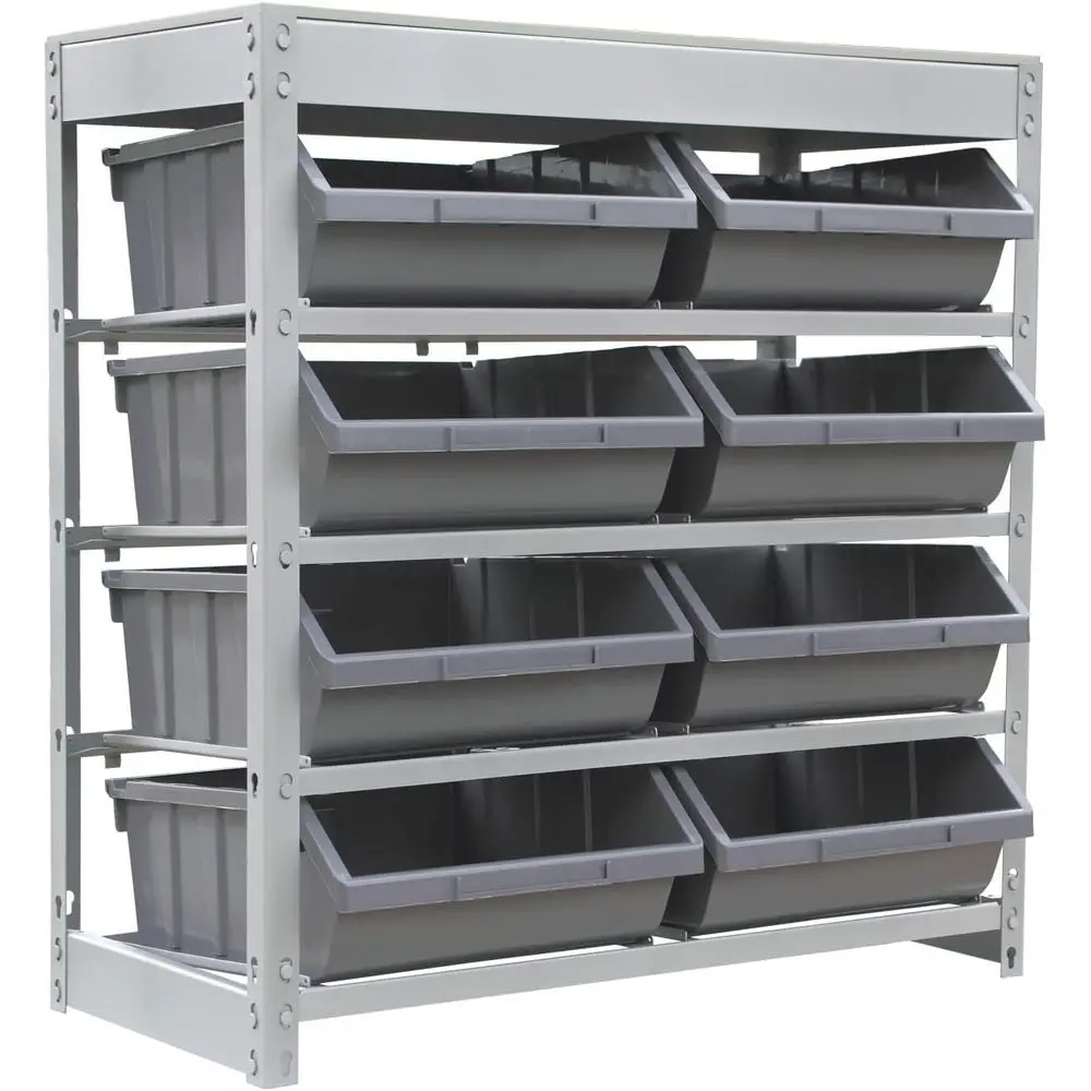 4-Tier Steel Rack with 8 Plastic Storage Bins - King's Organizer System