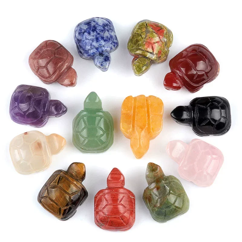 Mini Crystal Tortoise Figurine, Rose Quartz Base Inlaid Amethyst & Opal, Reiki Healing Stone Ornament for Home Aquarium Decor