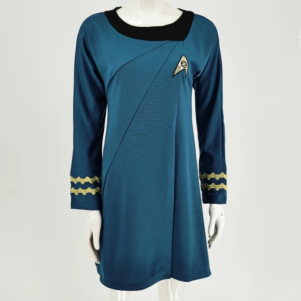 High Quality Startreks Female Uniform Dress Duty TOS Cosplay Costume ST Costume Red Blue Halloween party