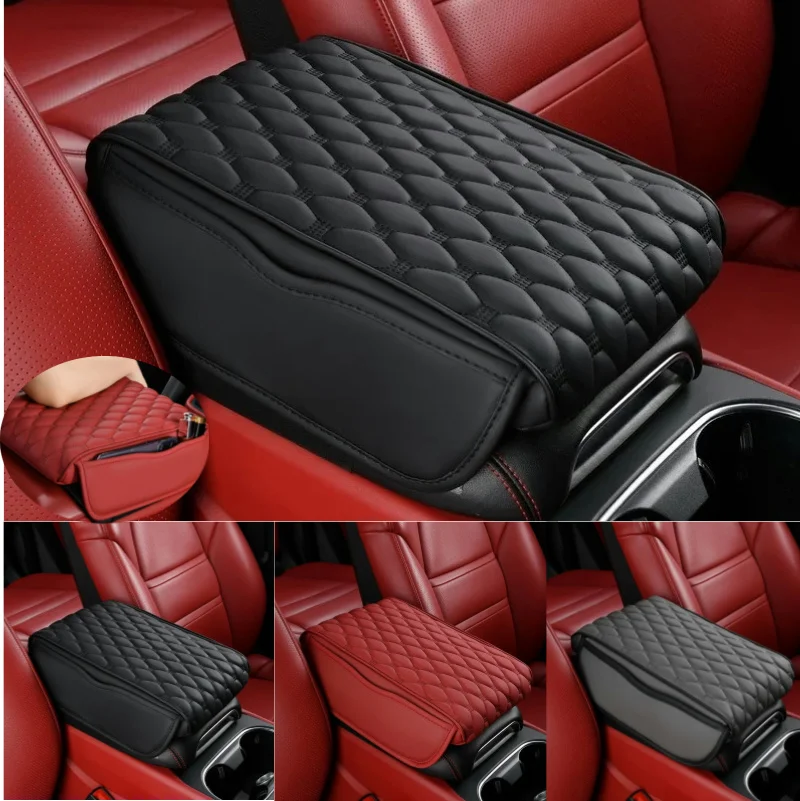 자동차 팔걸이 상자 높이 증가 패드 보관 가방 센터 콘솔 보호대 커버(사이드 보관 포켓 포함) 인테리어 액세서리
