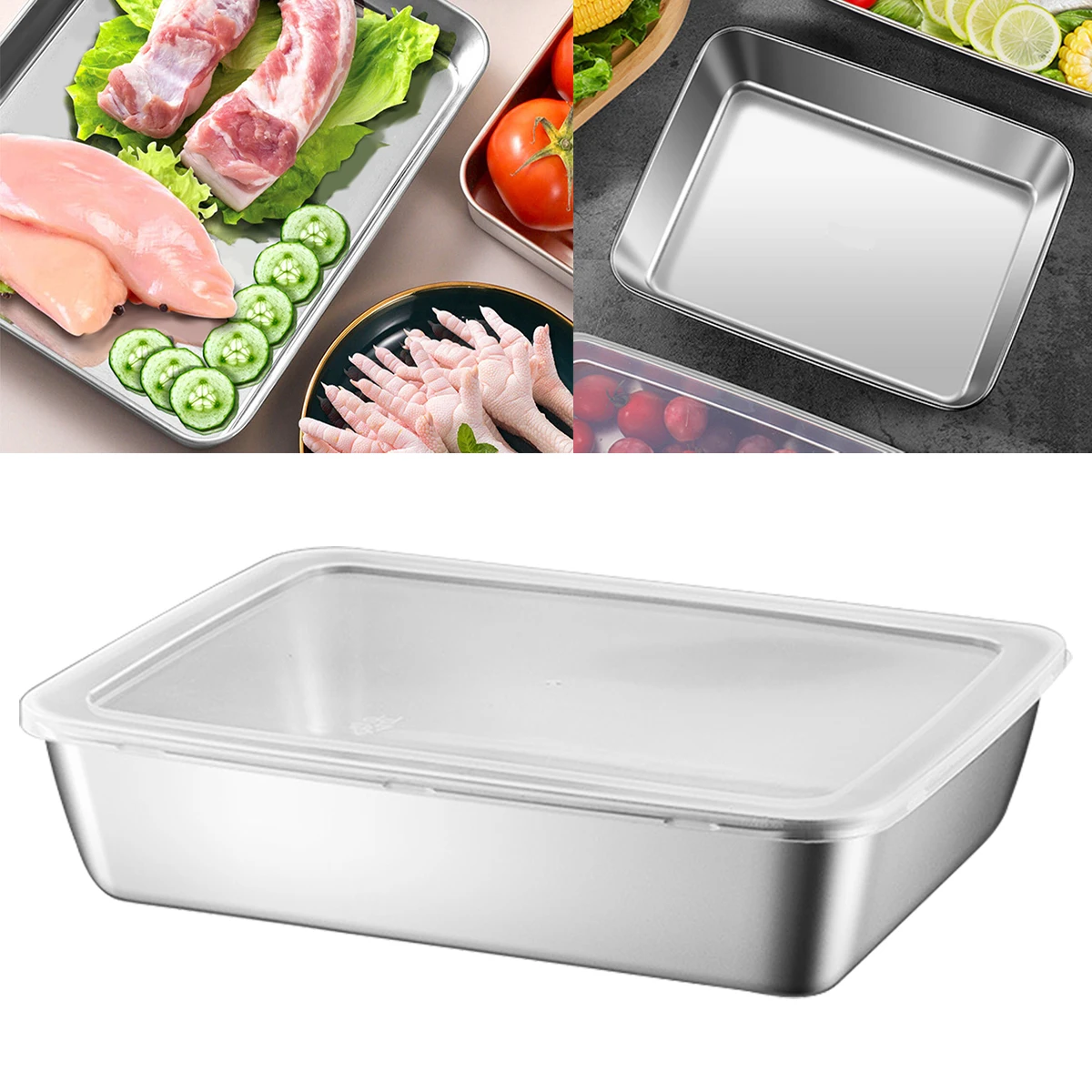 

Newest Stainless Steel Serving Tray Set Durable Rust-Proof Rectangular Trays for Buffet Parties Home Use Versatile Food Display