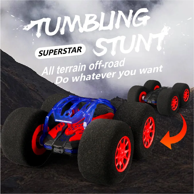 1 sponge four-wheel drive stunt car, wireless remote control toy car for boys and girls, 360 ° rotation and rolling