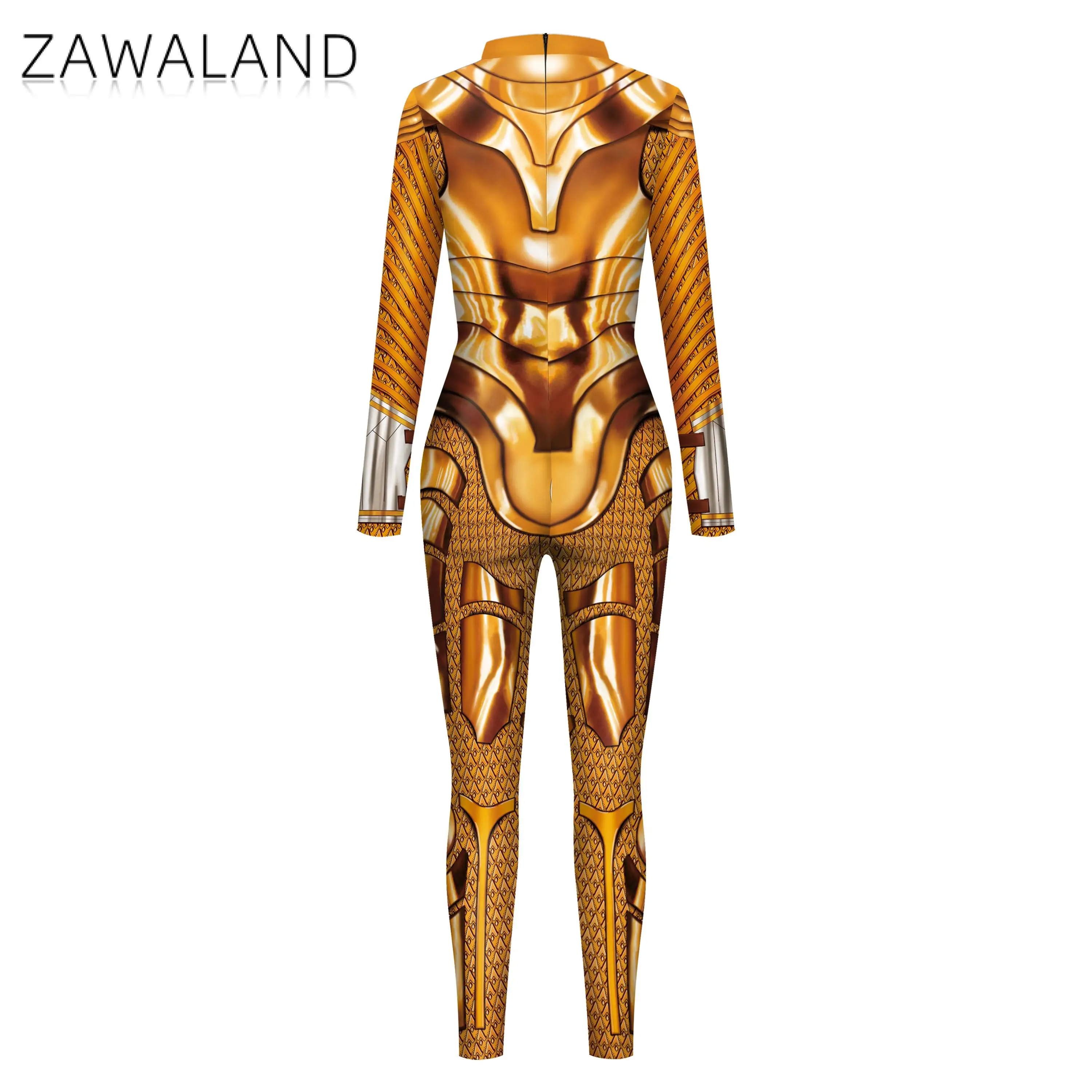 Zawaland Hallowen Family Matching Outfits Golden 3D Printed Cosplay Costume Spandex Catsuit Parent-Child Bodysuit Zentai Suit