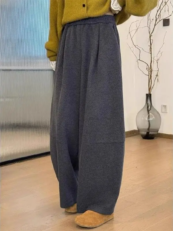 Pantaloni casual da donna taglie forti Bananas Fce foderati 9 punti Thi pantaloni a gamba larga a vita alta comodi e morbidi in fibra di poliestere