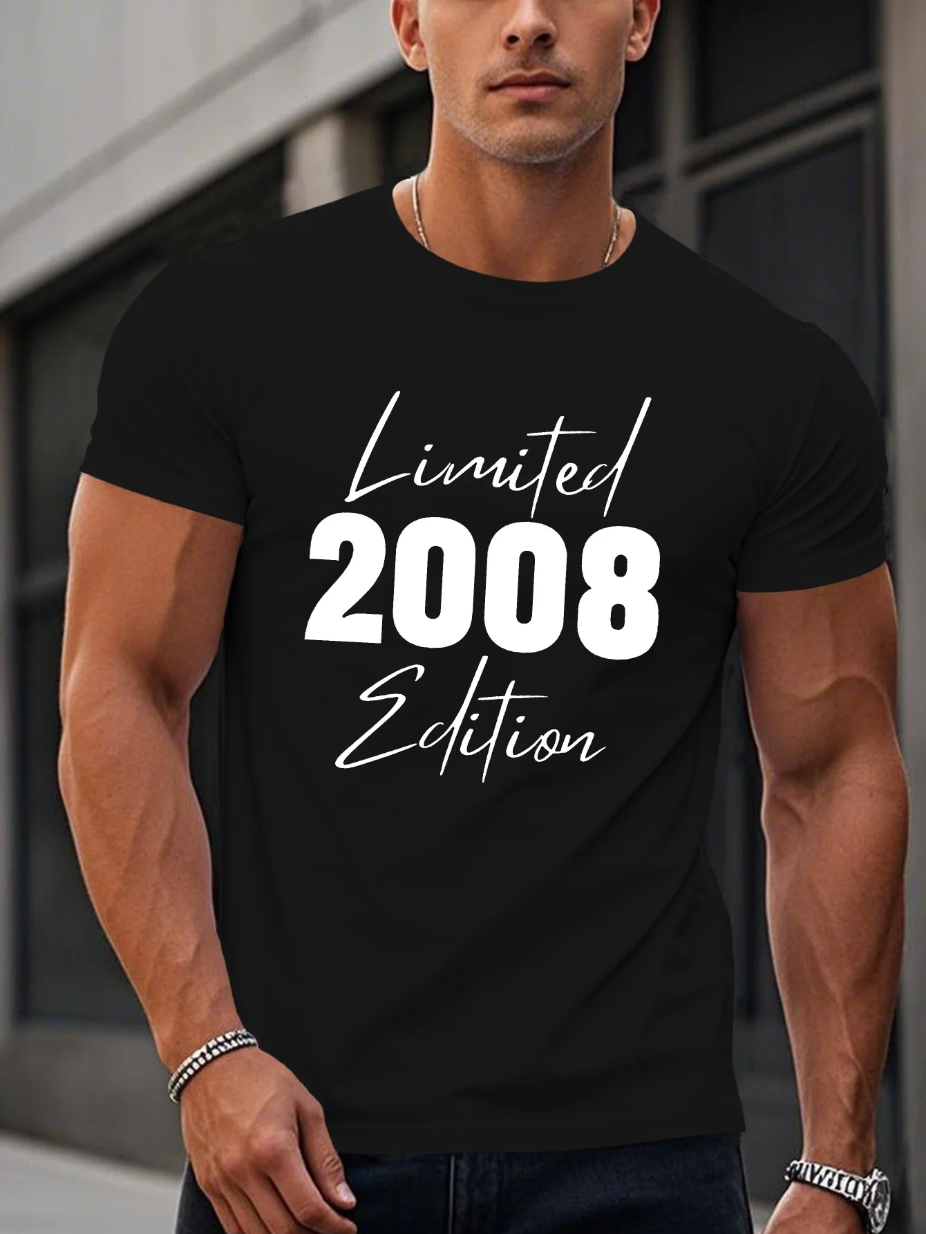 8-Year Edition Men's Vintage T-Shirt - Dark Gray Black Pattern T-Shirt, Lightweight Summer T-Shirt, Suitable for Everyday and Special Occasions - Limited Edition Year - Adult Men's Clothing, Event Apparel, Classic Crew Neck, Comfortable Fit, Breathable Fabric, Geometric Pattern, Durable Construction, Short Sleeve Top, Adult Clothing