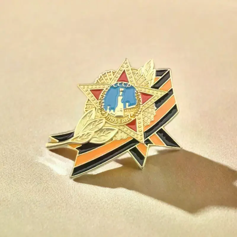Ribbon Badge With Russian Flag Enamel Lapel Pin Victory Day Order Memorial Brooch Festive Symbol Pin