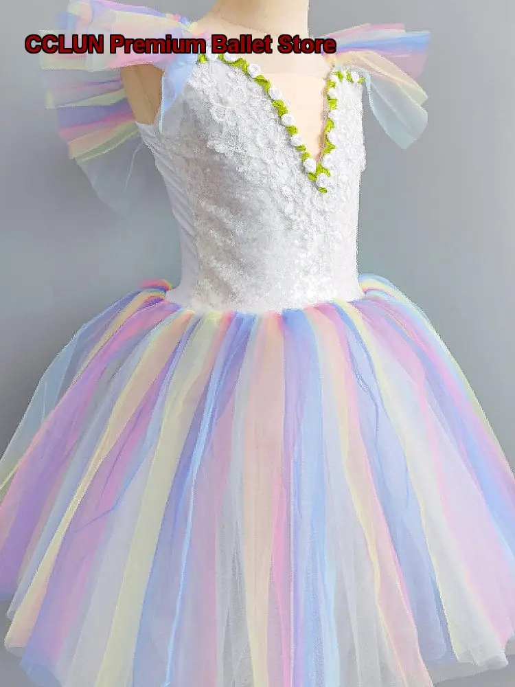 Girls' Rainbow Tutu Dress Children's Professional Dance Tulle Skirt Princess New Kids