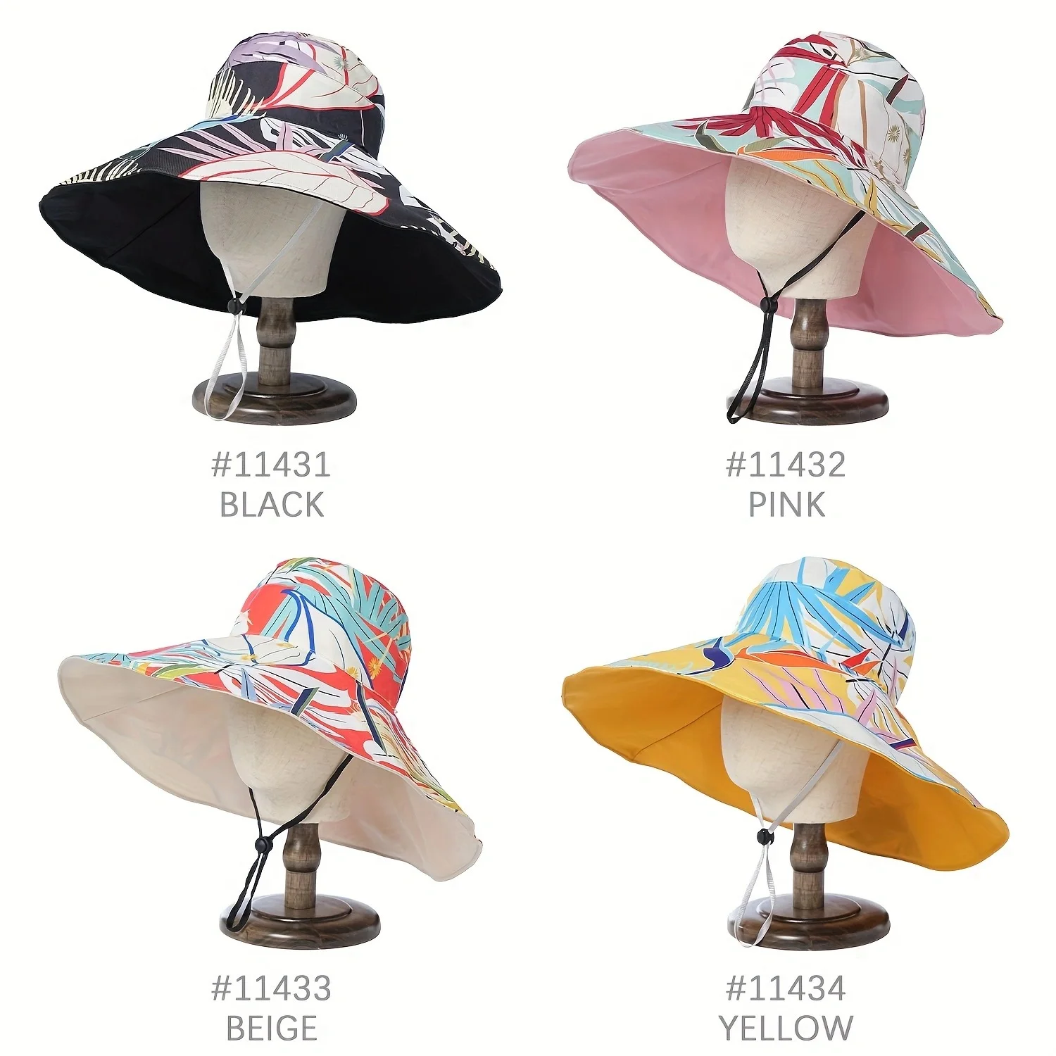Wide Brim Reversible Sun Hat, UPF 50+ UV Protection Floral Print Beach Hat, Adjustable Drawstring, Outdoor Summer Cap For Women