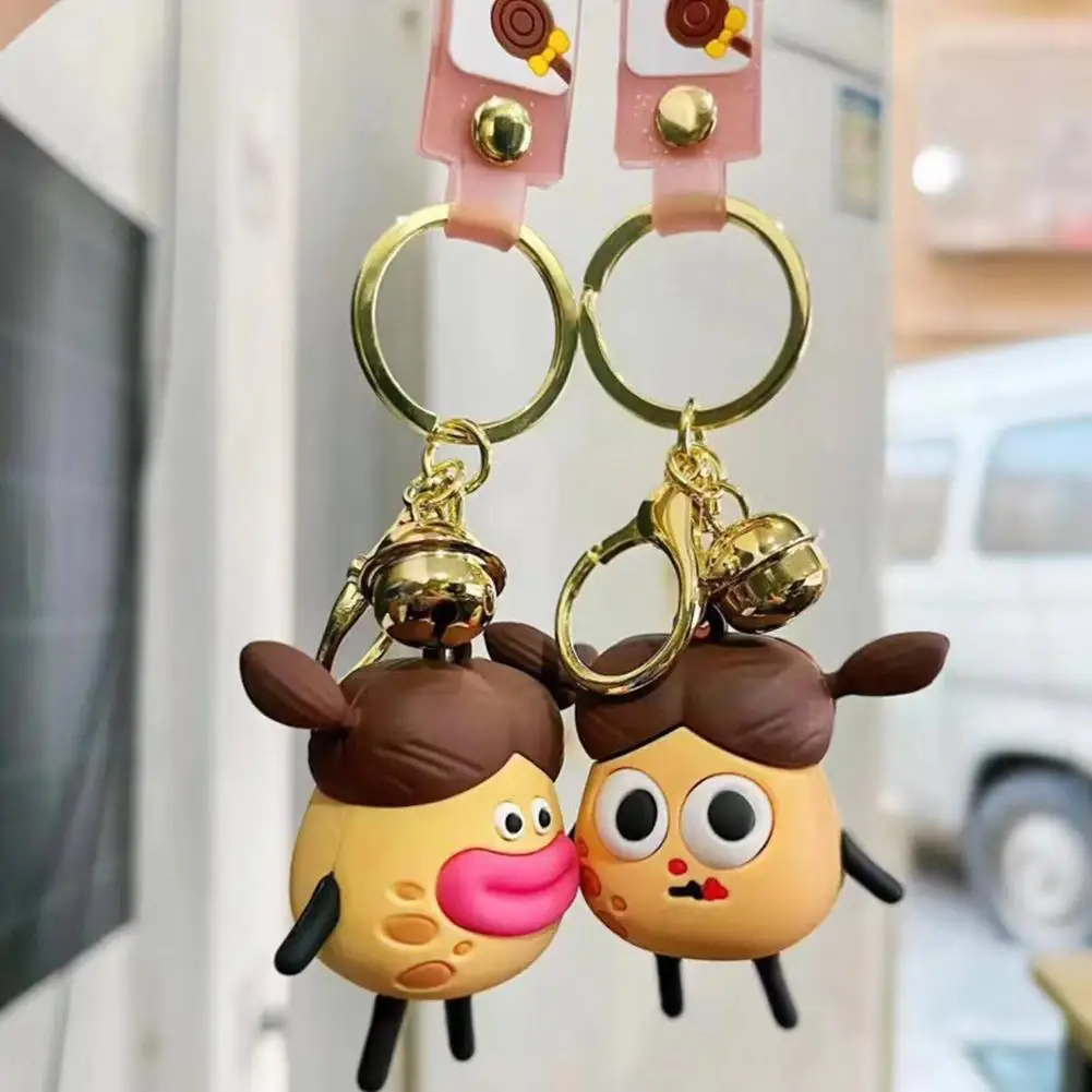 Funny Potato Keychain Fried Potato Sausage Mouth Keychain Big Eyes Rubber Potato Cute Ugly Stuff Pendant Decompress Keyring