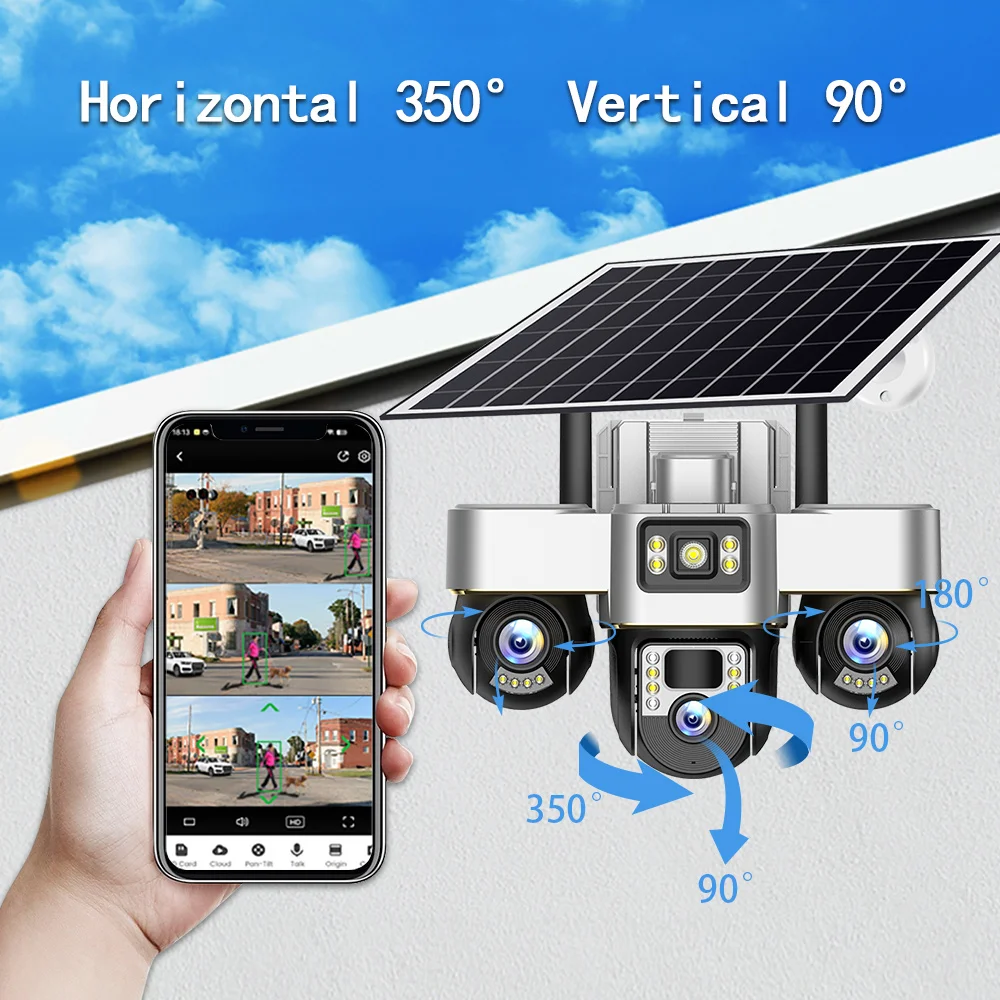 V380 PRO 4G Solar Camera Wirless IP CCTV Video Surveillance Cameras Outdoor 360 Monitor 15MP HD Night Vision Security Protection
