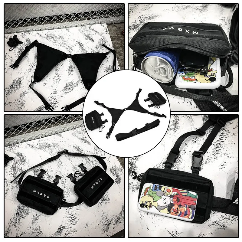 Bolso de aparejo de pecho Punk para mujer, bolsa de pecho táctica de Hip-Hop Unisex, chaleco funcional, riñonera, billetera de bolsillo para teléfono