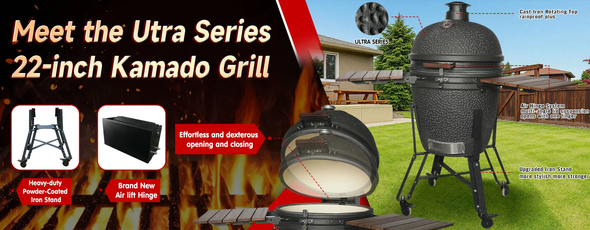 AUPLEX Kamado 22 Inch ULTRA Rotisserie Barbeque Grill Outdoor Charcoal Outdoor Garden Portable Bbq Stove Ceramic