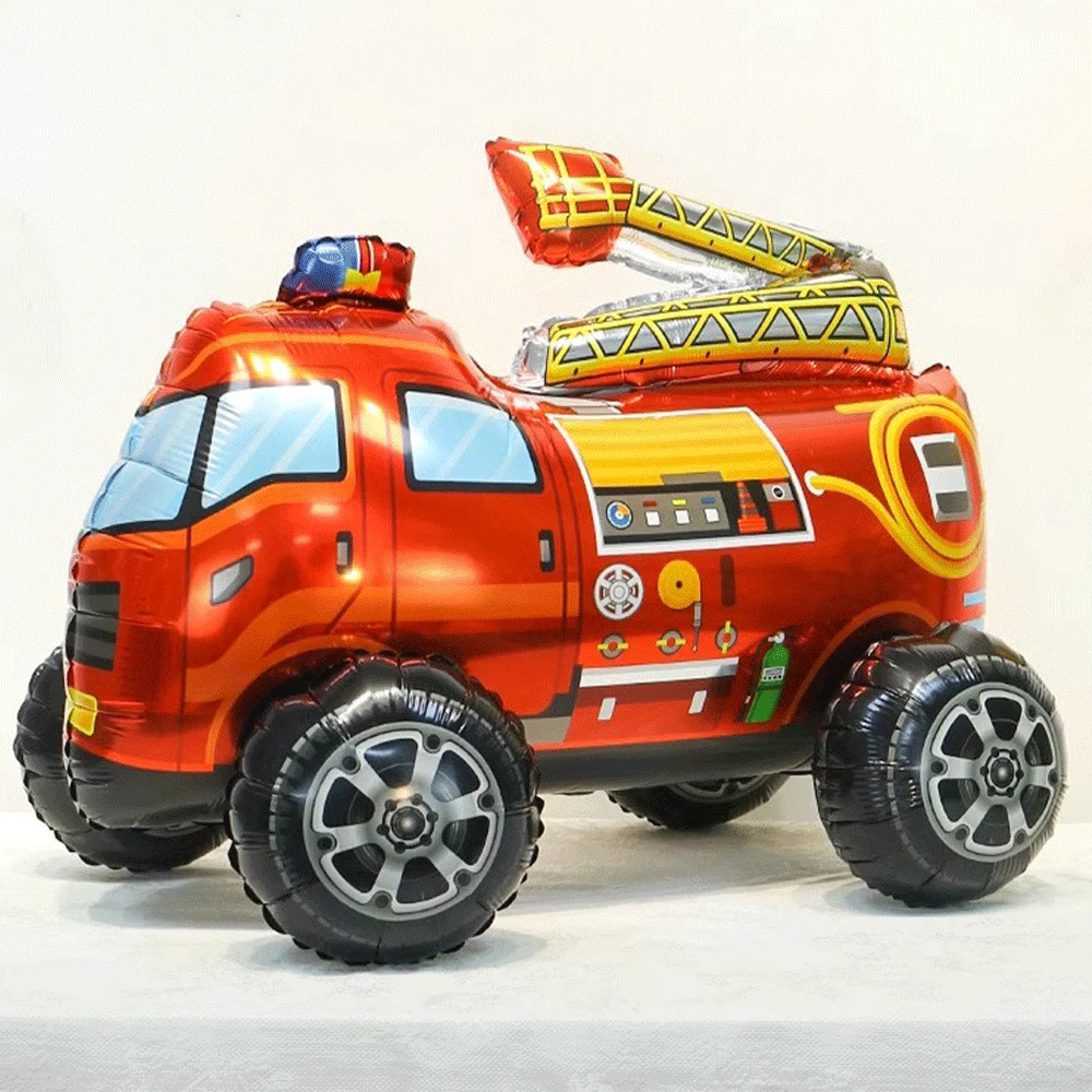 3D Assembled Fire Truck Foil Balloon Large Fire Rescue Helicopter Balloon Boys Firefighter Birthday Party Decoration Baby Shower