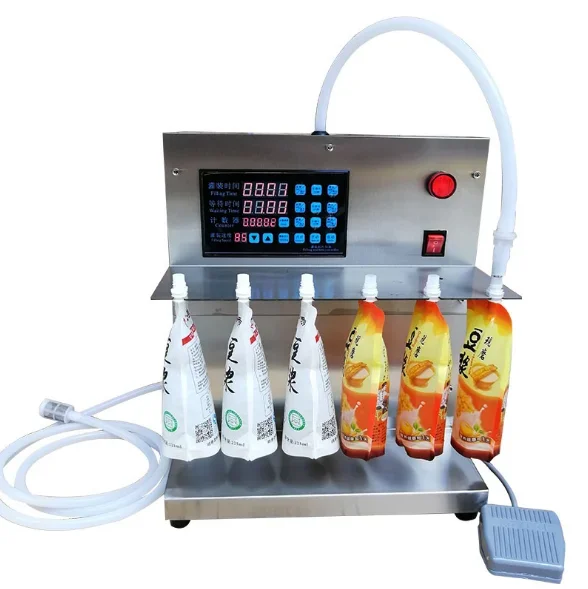 Pneumatic Semi-automatic Spout Pouch Viscous Liquid Filling and Capping Machines for Soybean Milk and Juice