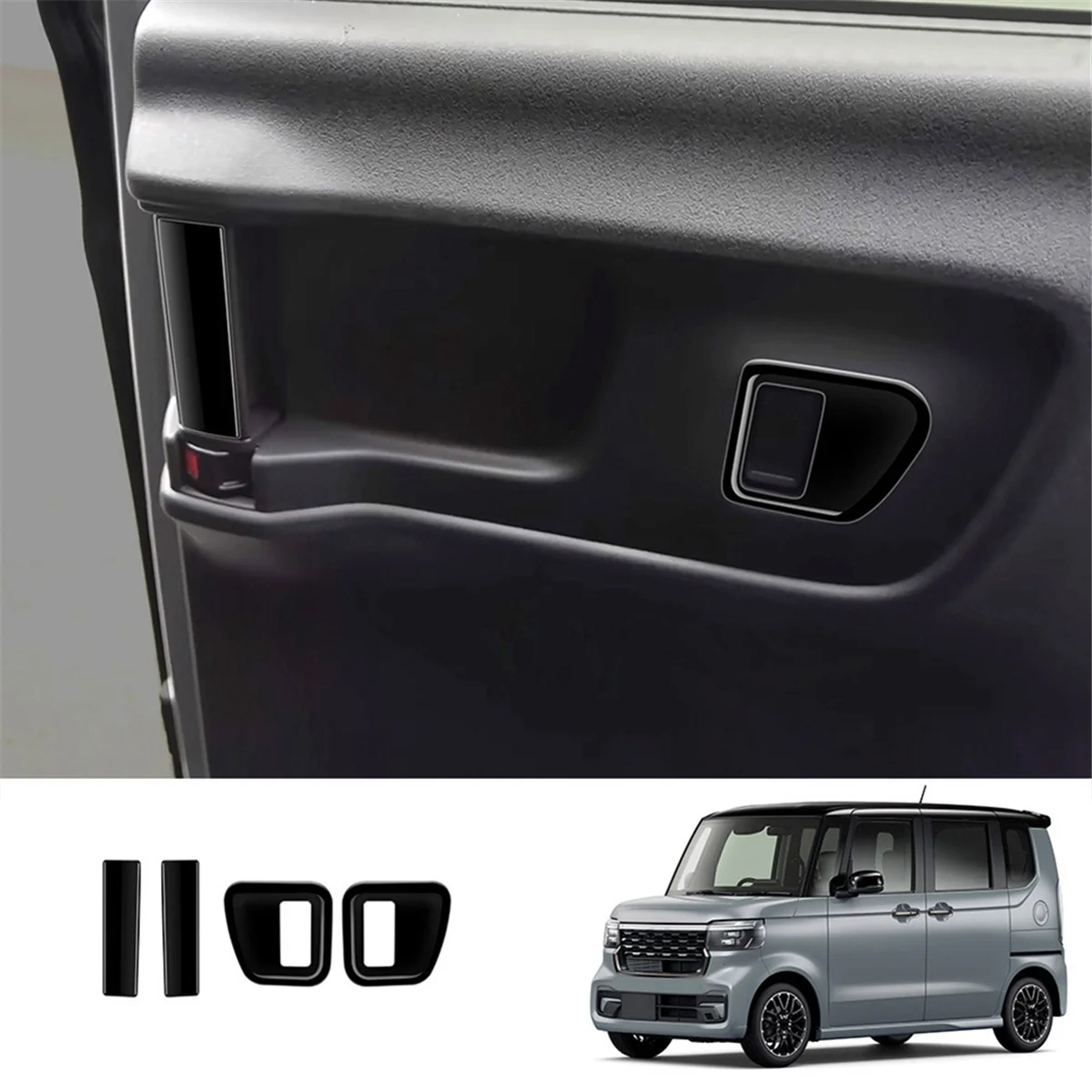 Car Middle Door Handle Trim Frame for Honda N-BOX 2024 Middle Door Switch Trim Stickers RHD Bright Black