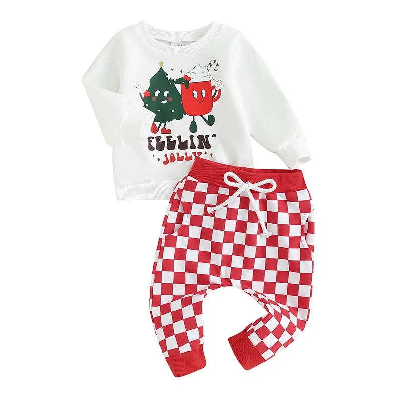 

Toddler Boys Christmas Outfits Christmas Tree Letter Print Long Sleeve Sweatshirts and Long Pants 2Pcs Clothes Set