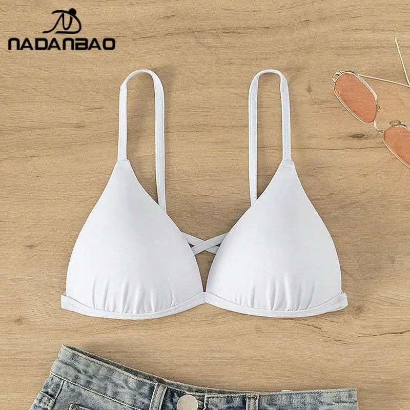 Nadanbao Costume da bagno vintage casual in due pezzi diviso basic da donna sexy tinta unita cravatta posteriore imbottita bikini taglio alto