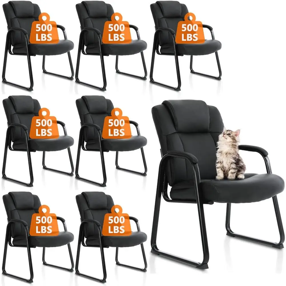 

Heavy-Duty Leather Side Chairs with Sled Base, Armrests, Ideal for Executive Offices, Conference Rooms, and Waiting Areas, 8-Pac