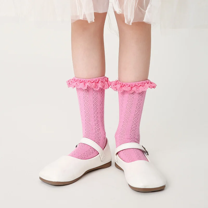Baby Socks Fancy Lace Girls Solid Cotton Socks Spring Summer Candy Color Thin Mesh Socks Princess Style