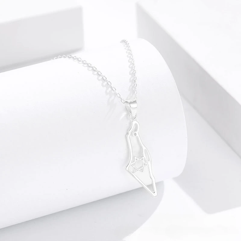 YILUOCD Hollow Star of David Map Necklace for Women 14k Gold-plated Hexagram Symbol Country Geography Necklaces Amulet Jewelry