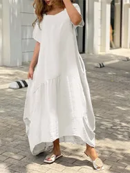 Fashion Casual Dress Women Summer Loose White Black Beach Party Vintage Elegant Long Dresses Female New Holiday Robe Femme