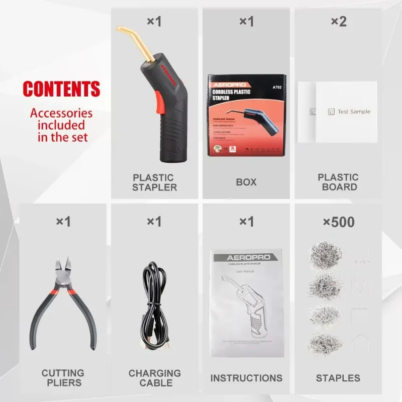 Pistola de soldadura con grapadora caliente A702, pistola soldadora de plástico inalámbrica, kits de reparación de parachoques de coche con grapas de soldadura de plástico
