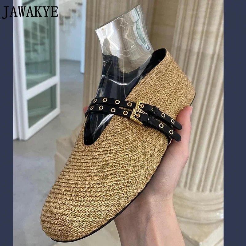 Hot Sale Hemp Weaving High Heels Slippers Women Slip On Mules Loafers Shoes Summer Designer Beach Walking Shoes Woman Slippers