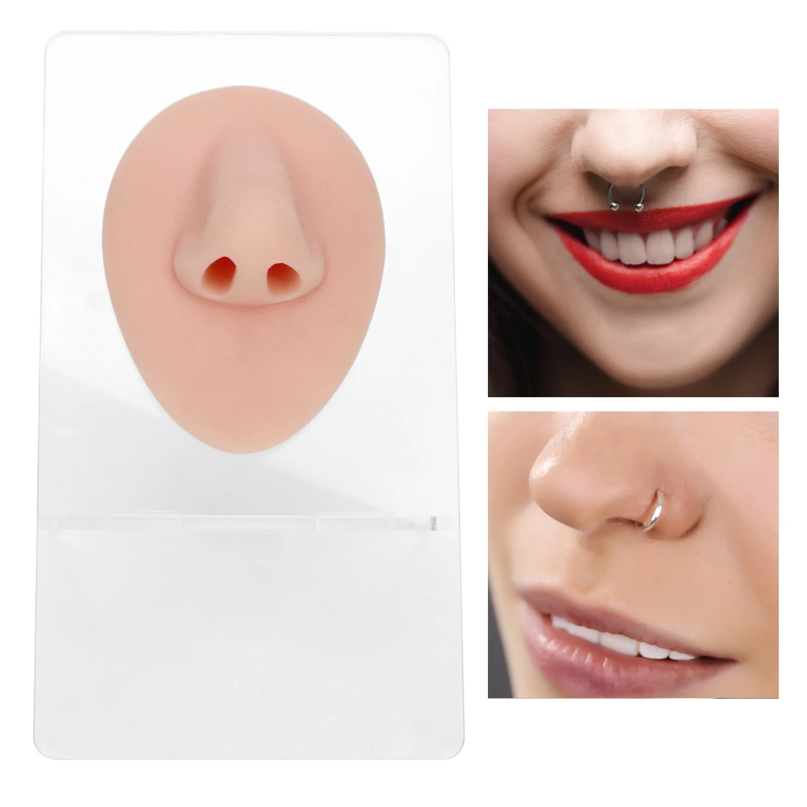 Modelo de cuerpo de perforación de silicona, modelo de ombligo de lengua, nariz, oreja de silicona suave, con estante de exhibición para práctica de perforación mediana