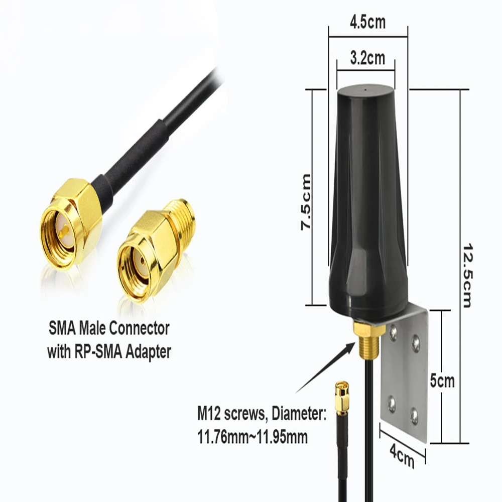 Superbat 4G LTE Fixed Screw Mount Omni-directional SMA Antenna for 4G LTE Router Vehicle Truck RV Motorhome Marine Boat Cell