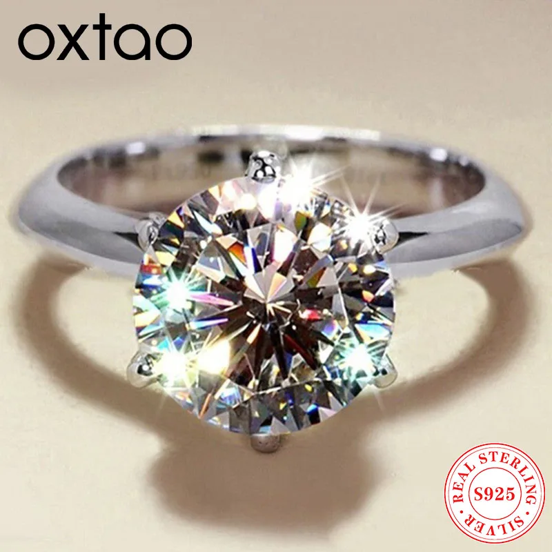 OXTAO Certified Moissanite Solitaire Ring 1CT VVS1 Lab Diamond 100% 925 Silver For Women Engagement Promise Wedding Band Jewelry
