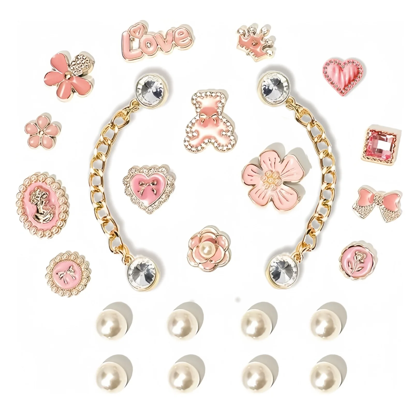 

Pink teddy bear chain bow Shoe Charms Colorful PVC Clog Buckle Decorations DIY Craft Supplies Party Favors Kid Birthday Gift