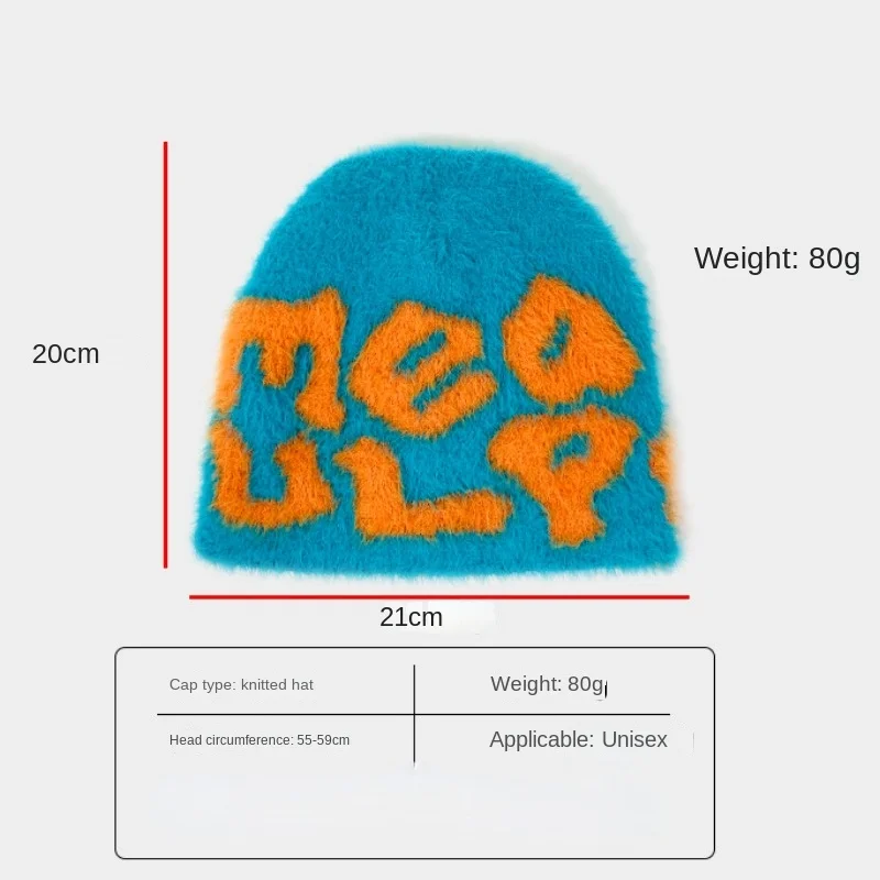 2024 New Y2k Plush Letter Jacquard Knitted Hat Ear Protection Warm Beanies Winter Outdoor Riding Europe and The United States