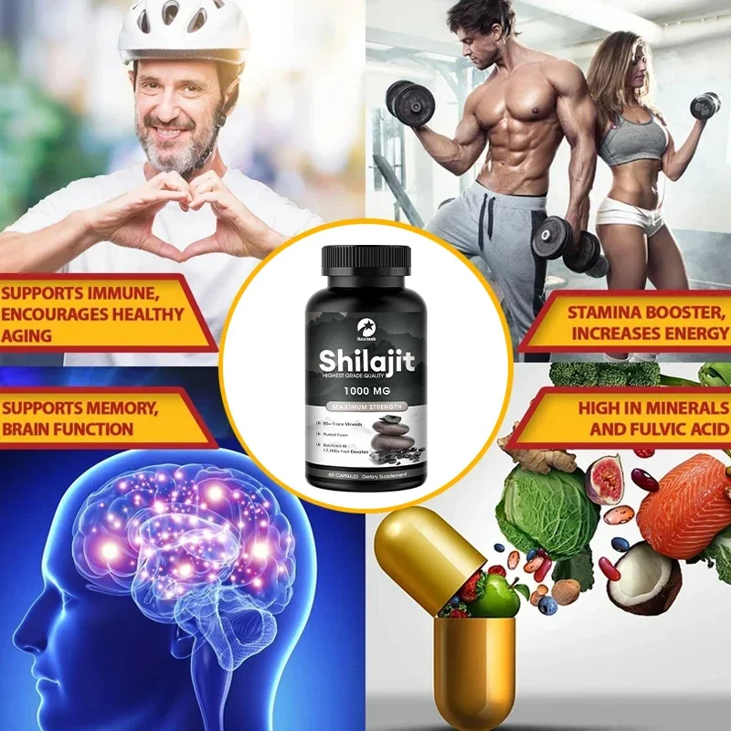 Himalayan Original and Pure Shilajit Capsules High in Trace Minerals Fulvic Acid for Energy Muscle Strength&Immunity Gluten Free