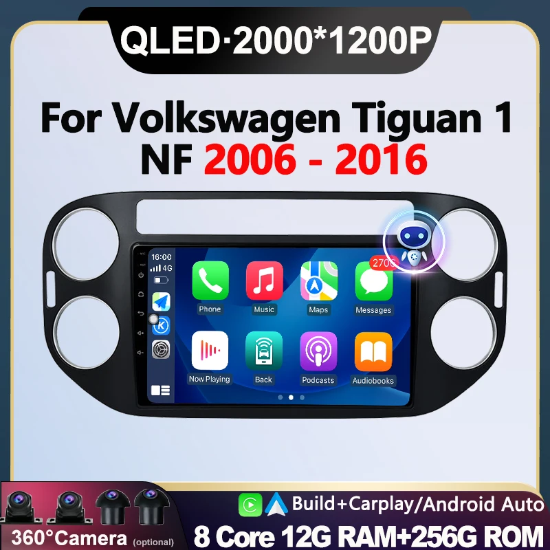 

Wireless Carplay Auto Android 16 For VW Volkswagen Tiguan 1 NF 2006 - 2016 Car Radio Multimedia Video Player Head Unit Bluetooth