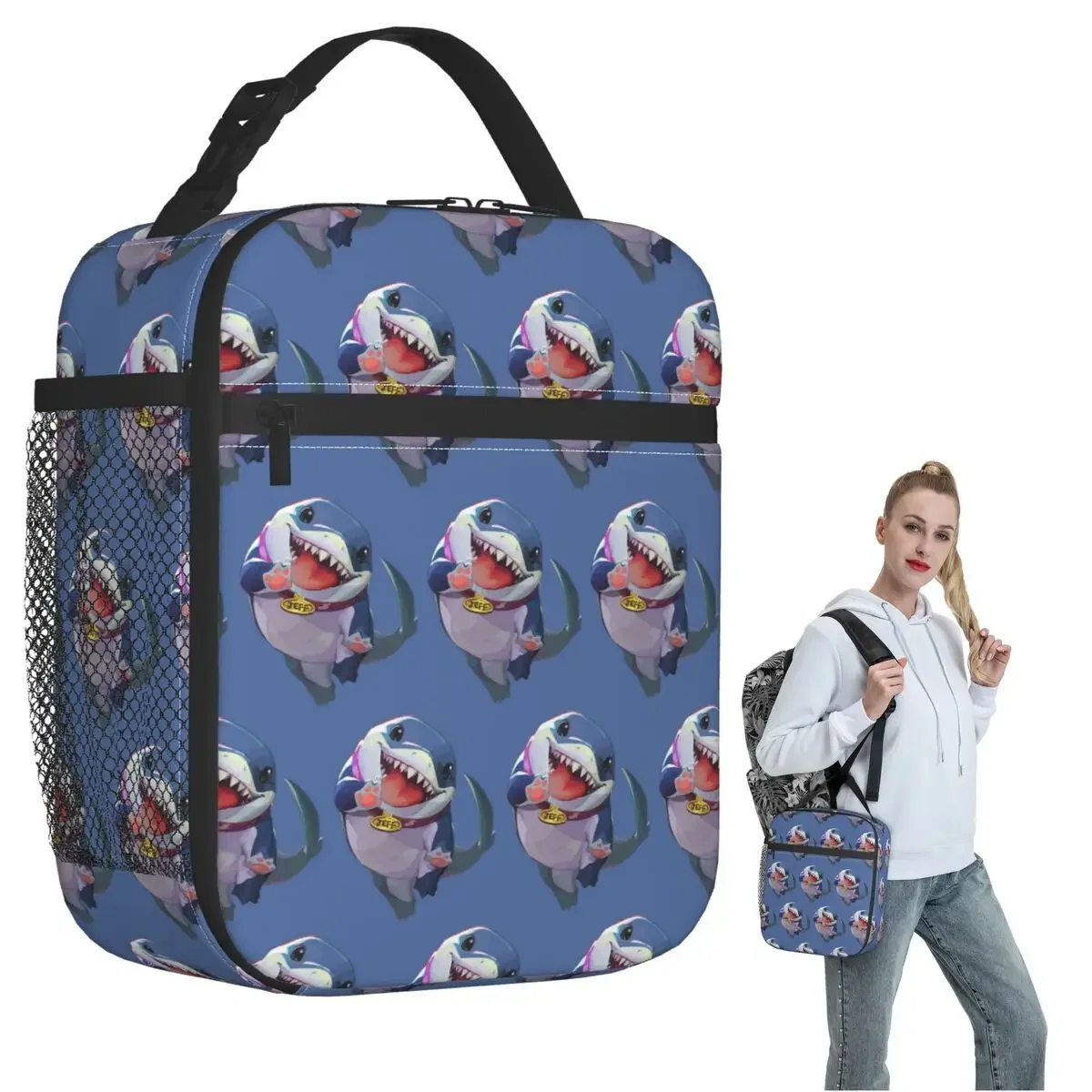 Jeff The Land Shark Insulated Lunch Bag for Women Kids Portable Food Boxes Thermal Lunch Box Tote