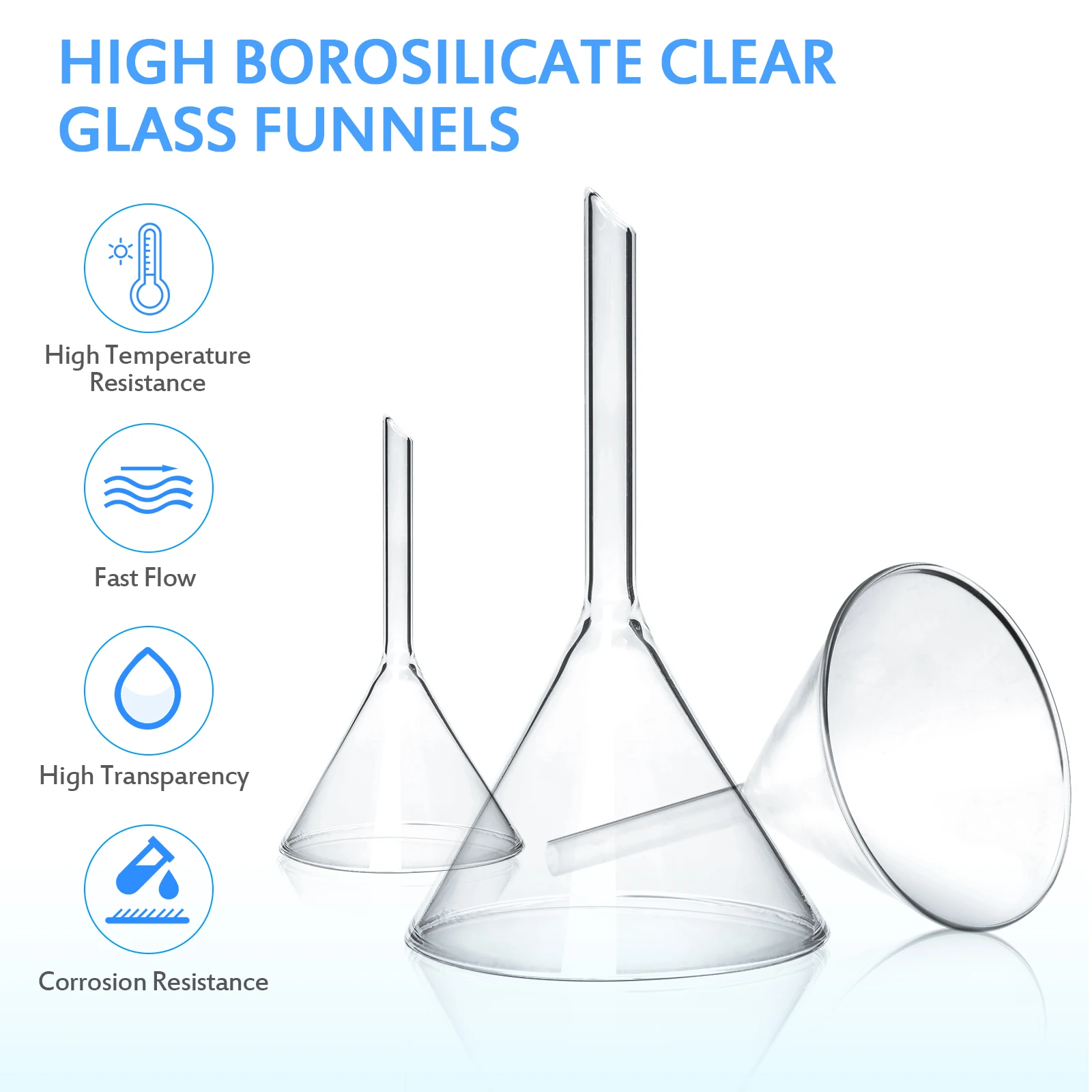 4pcs ULTECHNOVO Clear Laboratory Glass Funnels - Short Stem Multi-Size (40mm/50mm/75mm/100mm) School Teaching & Experiment