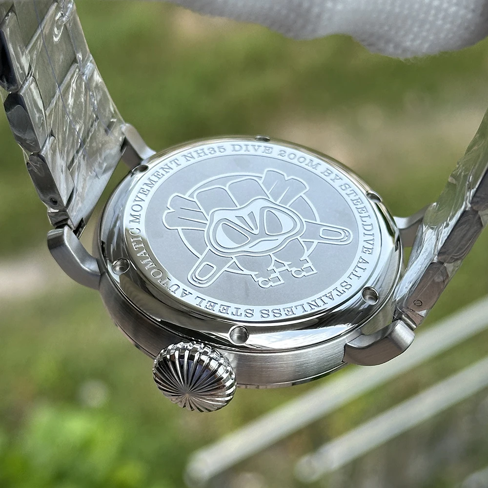 STEELDIVEผู้ชายนาฬิกาอัตโนมัติ 46.5Mm Pilotนาฬิกาข้อมือDiver 20ATMกันน้ําC3 Luminous Sapphire Mirror NH35