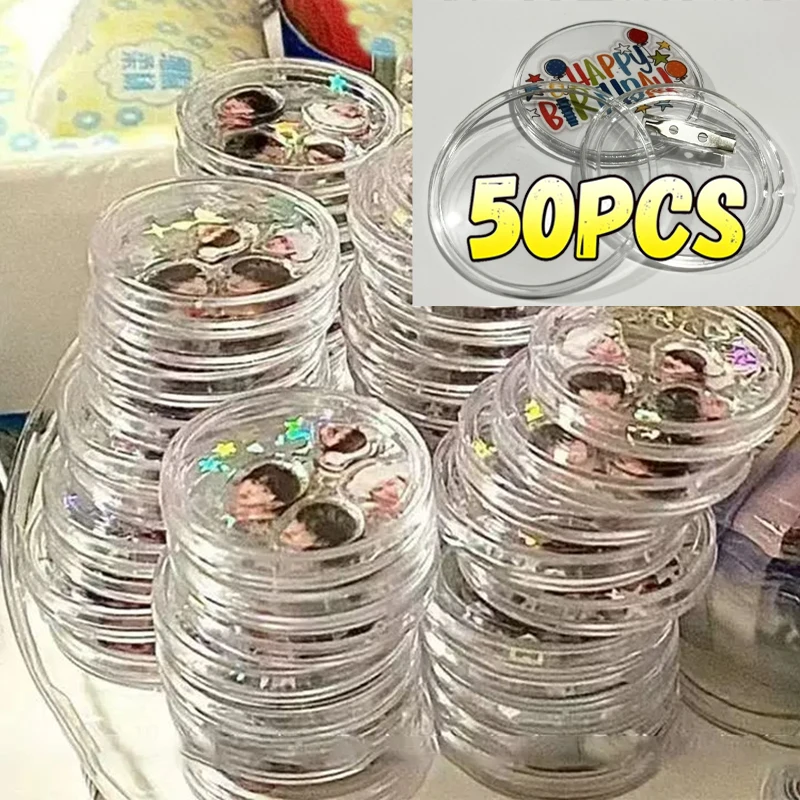 50PCS Acrylic Badge Pins with Snap Closure Reusable Transparent Brooch Pins for DIY Crafts Photo Walls and Custom Buttons