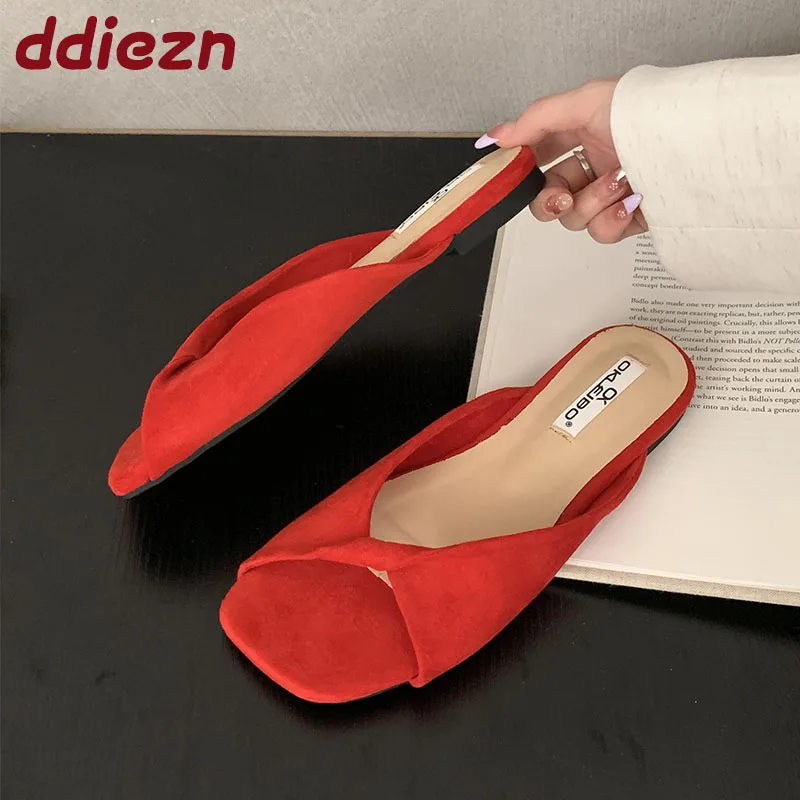

Fashion Square Toe Women Flats Slippers Sandals Shoes Female New In Summer Beach Slides Ladies Flats Slippers Shoes