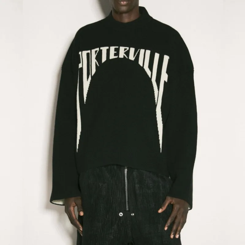 HKSH Spring Autumn Winter Men\'s Tide RO Heavy Niche O-Neck Letter Jacquard Knitted Pullover Silhouette Loose Dark Sweater HK3476