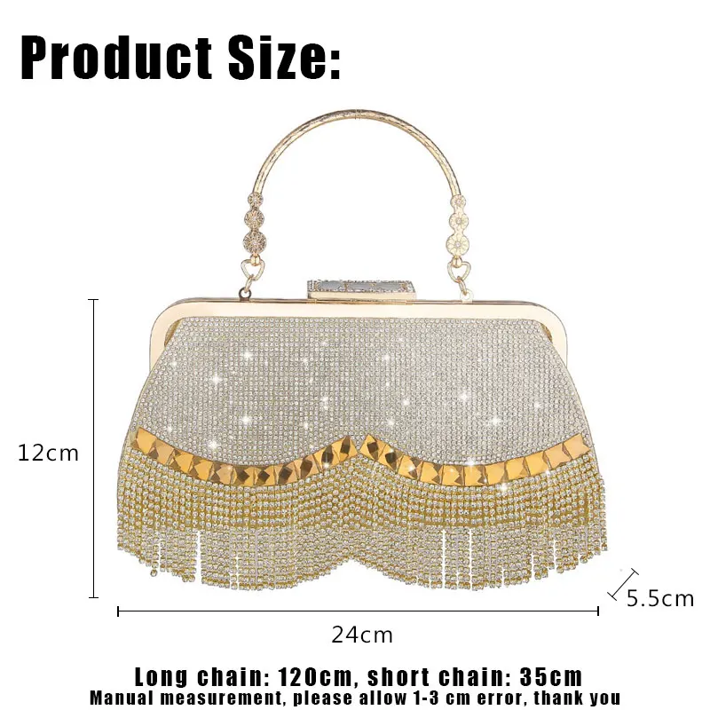 Yorei Tas Malam Wanita Clutch Berlian Fashion Baru Clutch Hari Bling Dompet Pernikahan Emas Tas Tangan Wanita Paket Bahu