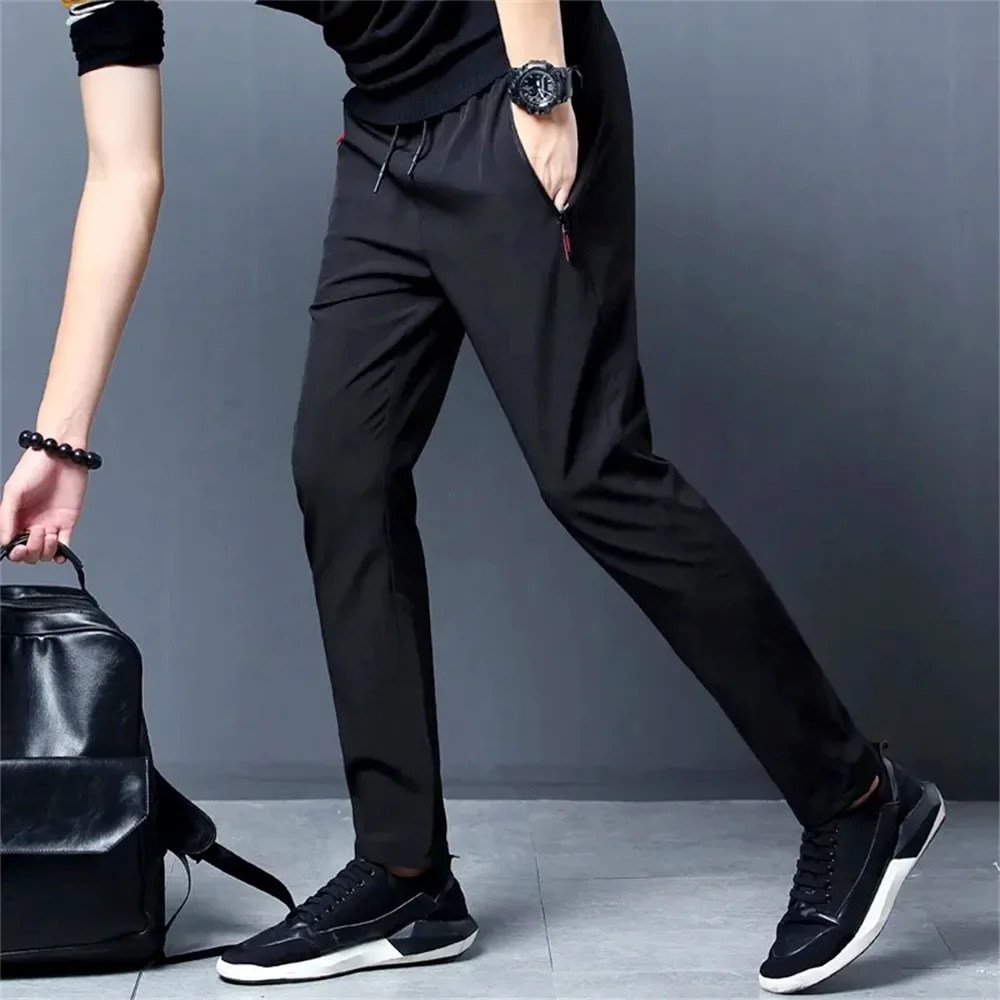 Men\'S Casual Long Pants Plus Size Sweatpants Summer Cool Stretch Pants Male Black Grey Thin Loose Quick-Dry Long Sport Joggers