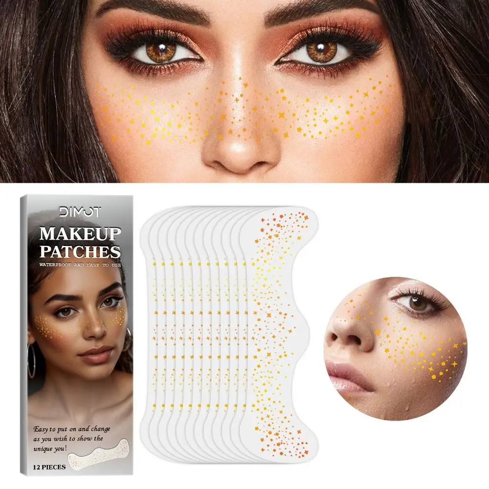 12 Pcs Waterproof Face Makeup Patches Glitter Sparkle Glitter Freckles Sparkle Makeup Patches Freckles Silver Gold